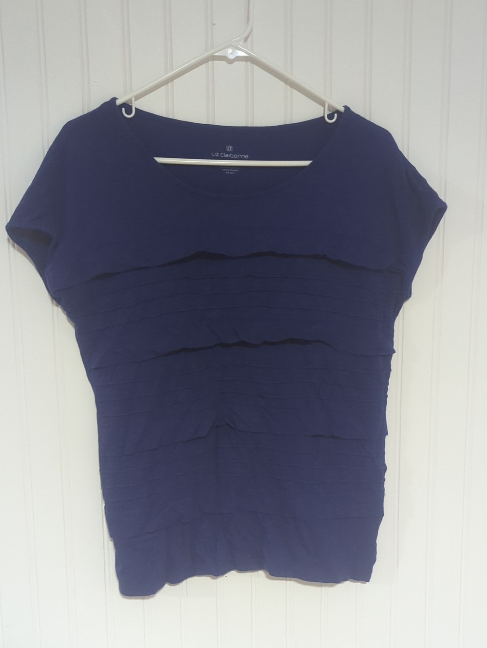 Liz Claiborne Navy Short Sleeve Ruffle Tier Top